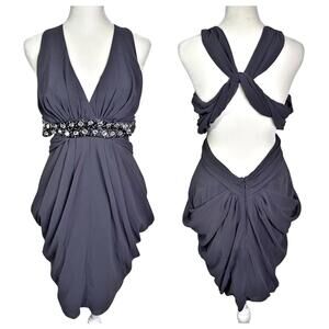 NEW Lipsy London Gray Draped Dress Women’s 6 Embellished Waistline